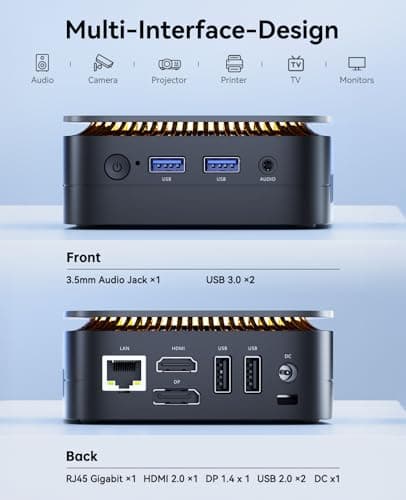 KAMRUI Essenx E1 Mini PC, N95 Processor (up to 3.4GHz), 12GB LPDDR5 RAM 256GB M.2 SSD, Mini Desktop Computer Support Dual 4K, WiFi, Ethernet for Business, Office, Home 5