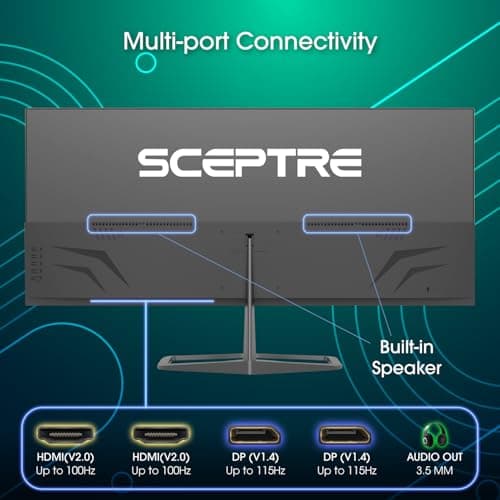 New! Sceptre 34-inch Prime Monitor 3440 x 1440 up to 115Hz 103% sRGB DisplayPort HDMI Build-in Speakers, Machine Black 2026 (E345W Series) 5