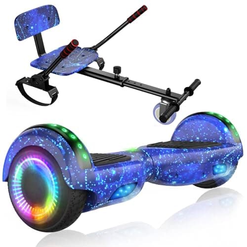 LIEAGLE Scooter With Seat Attachment, 6.5" Scooters Go Kart Combo With Colorful LED Lights & Bluetooth, For Kids Boys Girls Adults All Ages(Star Blue with Kart)