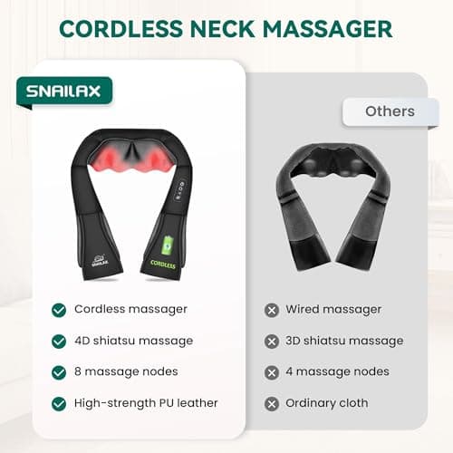 Snailax Cordless Massager - Shiatsu Neck and Shoulder Massager with Heat, Portable, Lumbar, Back Electric Massage Pillow, Christmas Gift 3