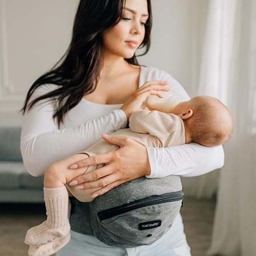 Tushbaby Ergonomic Hip Seat Carrier- for Babies and Toddlers 0-3yrs, Safety Approved, Structured Support, Convenient Pockets, Feeding Aid, Durable YKK Zippers, Foam-Free Build, (Grey) 2