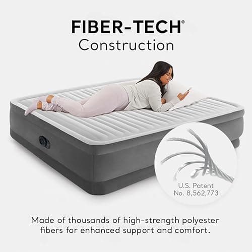 Intex 18" Inflatable King Air Mattress, Elevated Premium Comfort with Built-in Pump, Self-Inflating Portable Blow-Up Airbed for Guest Bed or Camping 5