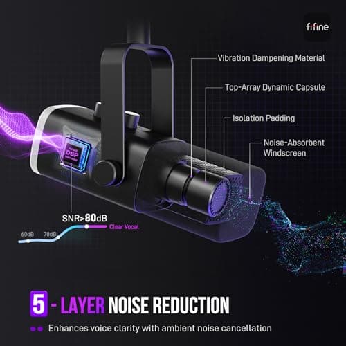 FIFINE XLR/USB Gaming Microphone Set, Dynamic PC Mic for Streaming Podcasting, Computer RGB Mic Kit with Boom Arm Stand, Mute Button, Headphones Jack, for Recording Vocal Voice-Over-AmpliGame AM8T 4