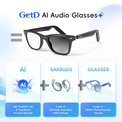 GetD AI Glasses for Men & Women, Smart Glasses Powered by ChatGPT, AI Real-time Translation with 145 Languages, 11H Music Play, Bluetooth Glasses with Photochromic Lens for Daily Use, Travel 2