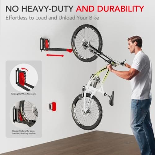 Swivel Bike Rack Wall Mount, Bike Hangers for Garage, Space-Saving Vertical Bike Holder, Holds up to 77 lbs, Bicycle Wall Hanger Storage, No Heavy Lifting Required Indoor Hanging Bike Rack-Red 3