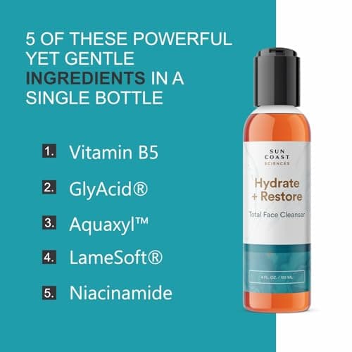 SUN COAST SCIENCES - Hydrate + Restore Total Face Cleanser, Vitamina B, Hydrating Facial Cleanser With Niacinamide for All Skin Types - 4 fl oz 4