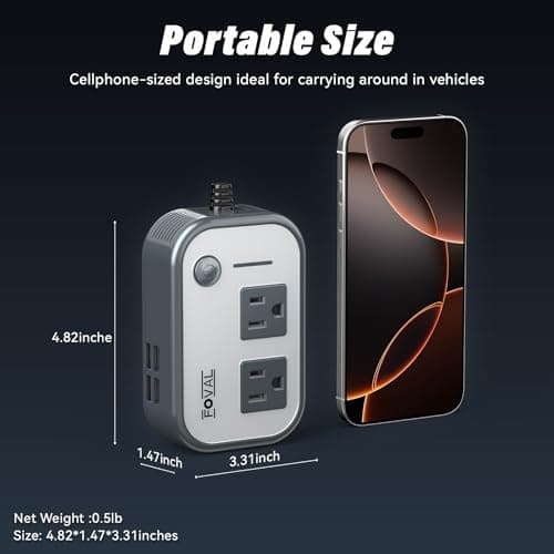 200W Car Power Inverter, FOVAL 12V DC to 110V AC Car Inverte with 4 USB Ports Car Outlet Adapter, Power Inverter for Vehicles, Car Plug Adapter Outlet for Laptop Computer Charger (Gray) 3