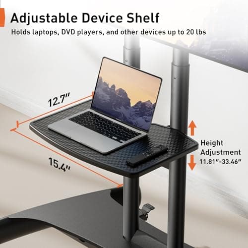 Perlegear Rolling TV Stand for 32-82 Inch Flat/Curved LED/LCD/OLED TVs, Outdoor Mobile TV Carts on Wheels with Adjustable Shelf, VESA 600x400mm up to 100lbs, Portable Mount with Wheels PGTVMC05-1 5