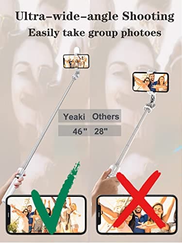 Selfie Stick Tripod with Wireless Remote, 46'' Cellphone Selfie Stick Tripod with LED Fill Light, for iPhone 16/15/14/14 pro/13/13 Pro/12/11/11 Pro/XS Max/XS/XR/X/8/7 and Android Smartphone(Upgrade) 5