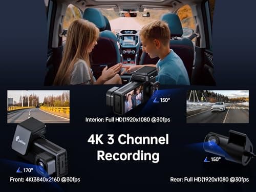 Pelsee 4K 3 Channel Dash Cam Front and Rear Inside, Dash Camera for Cars, 4K+1080P+1080P Dashcam with APP & WiFi, 64GB Card Included, Smart Driving System ADAS DMS, 24H Parking Mode,G-Sensor,256GB Max 2
