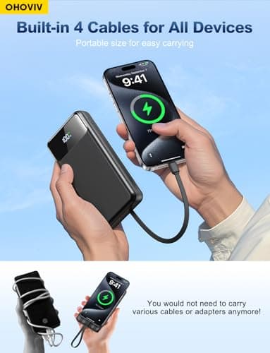 OHOVIV Portable Charger Power Bank 50000mAh Battery Pack, 22.5W Fast Charging PowerBank with Built in Cables,Travel Camping Essential USB-C Portable Phone Charger for iPhone Samsung Pixel Android iPad 2