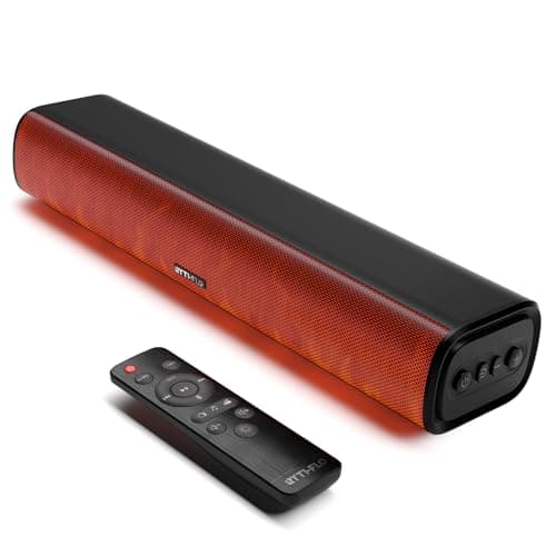 Rythflo 60W Bluetooth Sound Bar, 16 inch Compact TV Soundbar with Remote, 8 Flame Light Modes, Optical/ARC/AUX/RCA Connections, Wall-Mountable Home Theater Speaker for TV, PC, Projector, Gaming