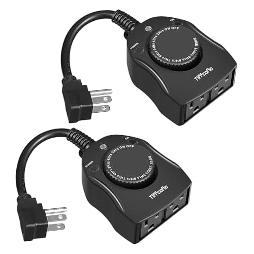 TiFFCOFiO Outdoor Christmas Light Timer, Dusk to Dawn Sensor Countdown, Outdoor Timers for Electrical Outlets Waterproof, 2 Grounded Outlets for Christmas Lights, 15A 1/2HP, CSA Listed (2 Pack)