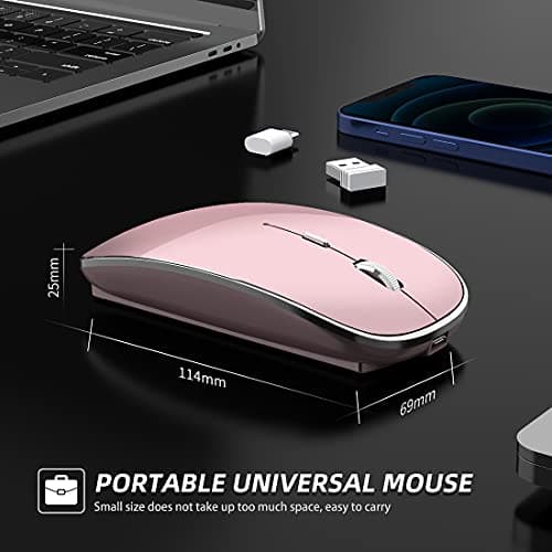 Halpilt Wireless Mouse Chargeable Portable Silent USB and Type-C Dual Mode Wireless Mouse 3 Adjustable DPI for Laptop, Mac, Android, PC (Q23S Black) (Rose Gold) 4