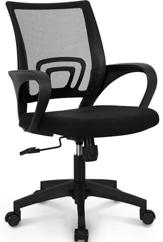 NEO CHAIR Office Desk Computer Chair Ergonomic Mesh Gaming Mid Back Seat with Comfy Lumbar Support Adjustable Height Swivel for Home Task (Black)