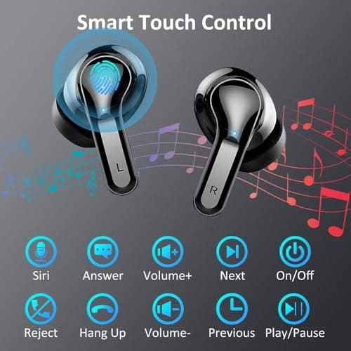 Wireless Earbuds, 2025 Bluetooth 5.4 Headphones NEW Ear Buds 40H Bass Stereo in-Ear Earphones ENC Noise Cancelling Earbuds with 4 HD Mic, USB-C LED Display IP7 Waterproof Sport Headset for Android iOS 5