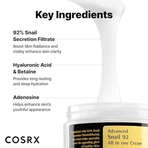COSRX Snail Mucin 92% Face Moisturizer, 3.52 Oz, Lightweight Moisturing Cream for Soft, Glowy Skin, Korean Skin Care, Korean Moisturizer Face Cream, Stocking Stuffers for Women 6