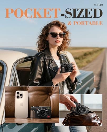 NBD 5K Vlogging Cameras Autofocus,64MP Digital Cameras for Photography,18X Zoom Travel Camera with Anti-Shake,2 Batteries,64GB TF Card(Black) 5