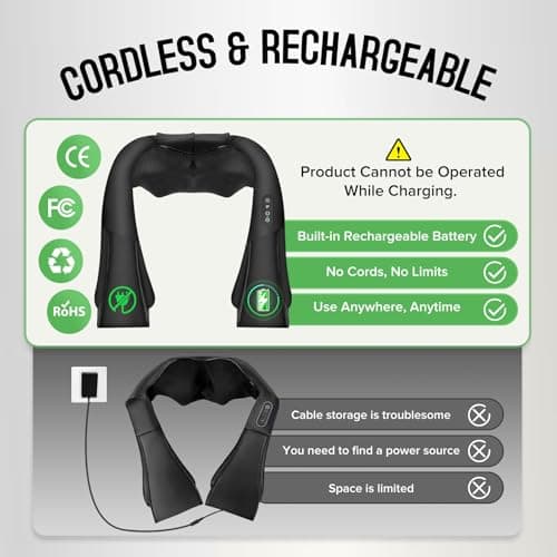 Cordless Shiatsu Neck and Shoulder Massager, Back Massager with Heat,Massage Deeper Tissue 4D Kneading Massage for Shoulder, Neck and Back, Use at Home, Office, Car - Gifts for Fathers Day Dad Gift 3