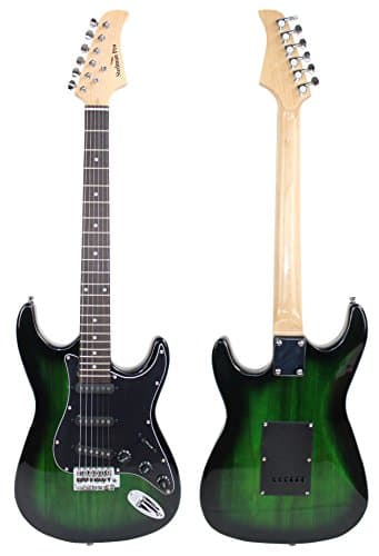 Stedman Pro EG39-TGRB-10W Beginner Series Electric Guitar with Case, Strap, Cable, Capo, Picks, Electronic Tuner, String Winder and Polish Cloth, 10W Amp, Transparent Green/Black Picguard 2