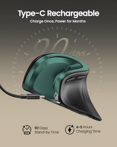 ProtoArc Ergonomic Mouse, EM11 NL Wireless Vertical Mouse, Ergo Mouse with Multi-Device, USB-C Rechargeable Mice for Windows, Mac OS, PC/Notebook/Laptop,Green 2