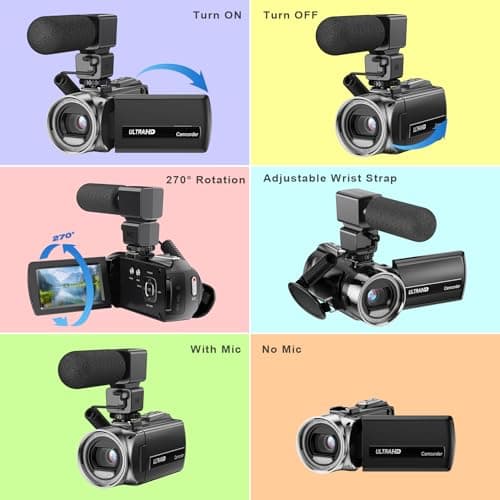 Rawiemy Video Camera Camcorder FHD 1080P 36MP YouTube Vlogging Camera Recorder 3.0 Inch 270 Degree Rotation Screen 18X Digital Zoom Camcorders with Microphone,32GB SD Card and 2 Batteries 5
