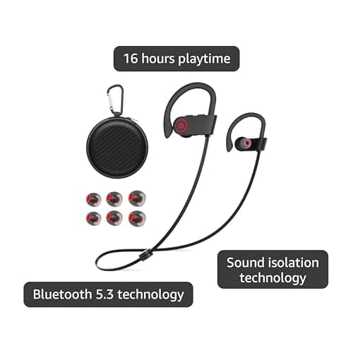 JOYWISE Bluetooth Wireless Headphones 16H Playtime Earbuds with Mic Stereo in-Ear Earphones, IPX7 Waterproof Sports Sound Isolation Headsets for Running, Gym, Workout 4