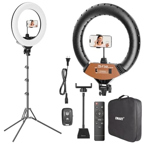 EMART 18-inch Ring Light with Stand, 2800-6500K LED Photography Lighting Kit with Phone Holder, Remote Selfie Light for Vlog Live Streaming Video Makeup Tattoo Barber Studio