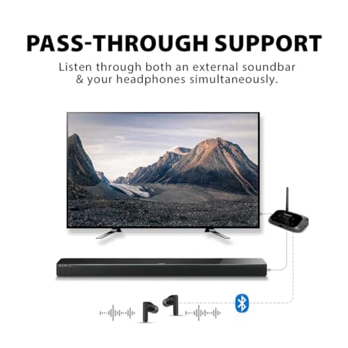Avantree Oasis Plus 2 Bluetooth 5.3 Transmitter for TV w/Optical or AUX Output, Wireless Adapter for Headphones/Speaker, aptX-Adaptive, Remote Volume Control, Soundbar Passthrough 4