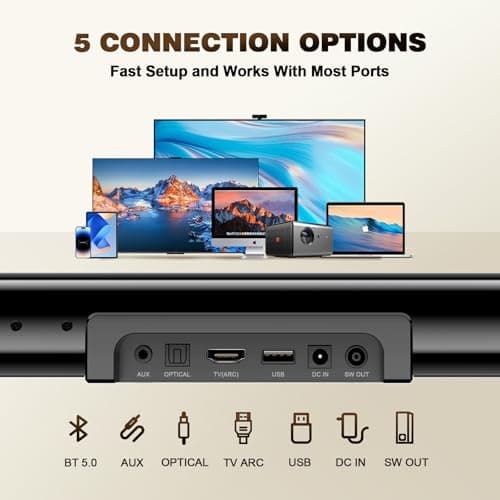 Nylavee Sound Bar - 2.1ch Dolby Audio Soundbar with Subwoofer, 240W High Volume, Wall Mountable 30-inch Bluetooth Sound Bar with HDMI ARC, Optical, and AUX Connection for TV, Projector, Computer 5