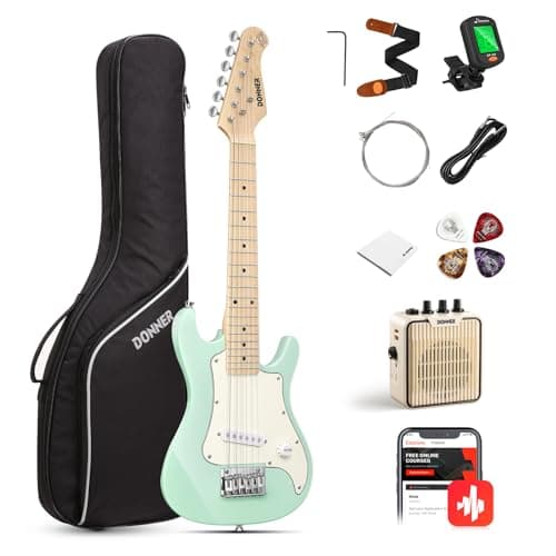 Donner 30 Inch Junior Electric Guitar Beginner Kit ST Style Mini Electric Guitar Starter Package for Teens with Amp, 600D Bag, Tuner, Picks, Cable, Strap, Extra Strings DSJ-100