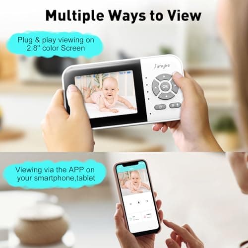 Simyke Upgrade Video Baby Monitor,WiFi Baby Camera,2.8" Display and App Control,1200ft Long Range,2 Way Talk,Auto Night Vision,Sound Alert,VOX,Temperature Sensor 5 Lullabies Feeding Remind,Home Use 2