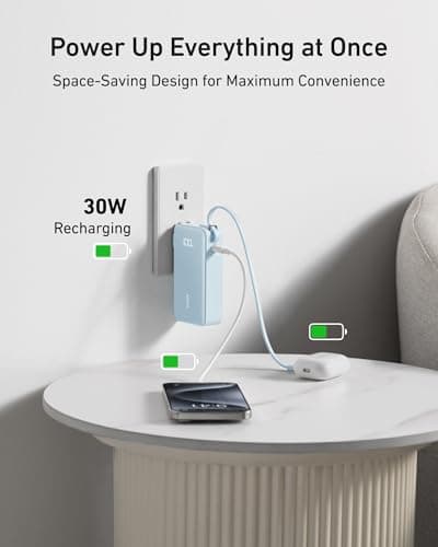 Anker Nano 3-in-1 Portable iPhone Charger, 10,000mAh Power Bank with Built-in USB-C Cable and Foldable Wall Plug, 30W Max Battery Pack, Travel Essentials for iPhone 17/16/15 Series, Galaxy, MacBook 5