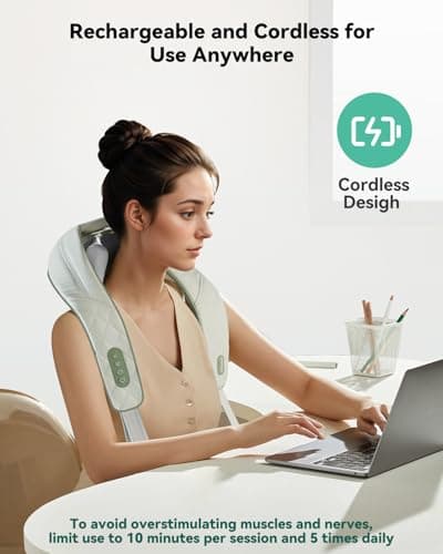 Snailax Cordless Neck Shoulder Massager with Heat, 4D Deep Tissue Kneading, Shiatsu Back Massager Pillow for Neck, Shoulder, Christmas Gifts for Men, Women 3