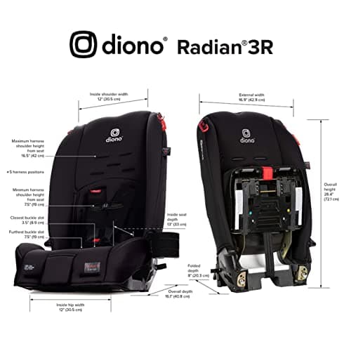 Diono Radian 3R, 3-in-1 Convertible Car Seat, Rear Facing & Forward Facing, 10 Years 1 Car Seat, Slim Fit 3 Across, Jet Black 5