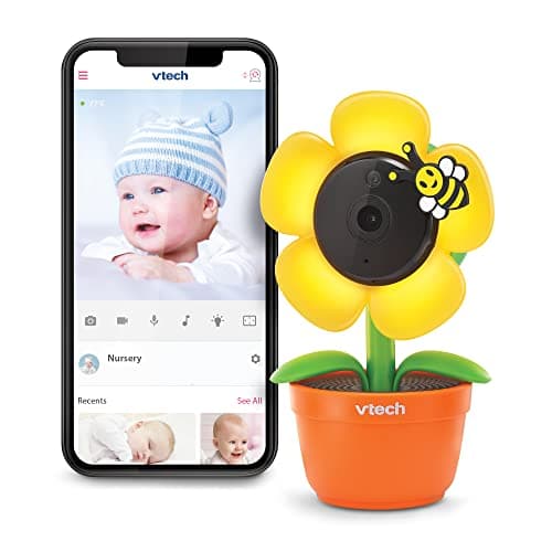 VTech RM9751 Yellow Daisy Smart Wi-Fi Baby Camera, iOS & Android Enabled, 1080p Full HD, Privacy Mode Cover, Night Light, Soothing Sounds & Lullabies, Two-way Intercom,Temperature Sensor, Night Vision