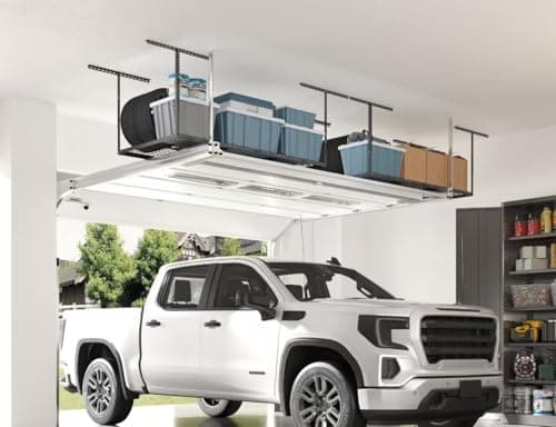 FLEXIMOUNTS 3x6 Overhead Garage Storage Adjustable Ceiling Rack 72" Length x 36" Width x 40" Height, 450lbs Weight Capacity, Black, Classic Series 2