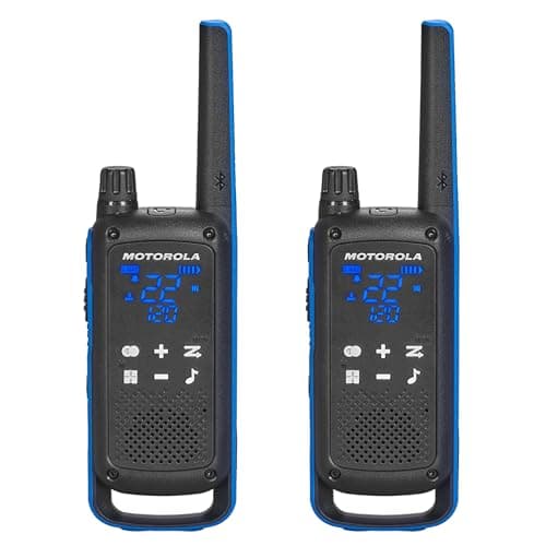 Motorola Solutions, Portable FRS, T802, Talkabout, Two-Way Radios Waterproof IP54 Walkie Talkie Emergency Preparedness, Rechargable, 22 Channel, 35 Mile, Black W/Blue, 2 Pack 2