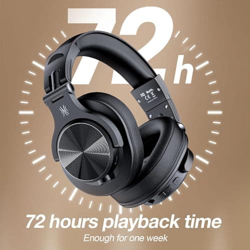OneOdio A70 Bluetooth Over Ear Headphones, Wireless Headphones with 72H Playtime, Hi-Res, Built-in Mic, 3.5mm/6.35mm Wired Audio Jack for Studio Monitor & Mixing DJ Guitar AMP, Computer PC Gaming 3