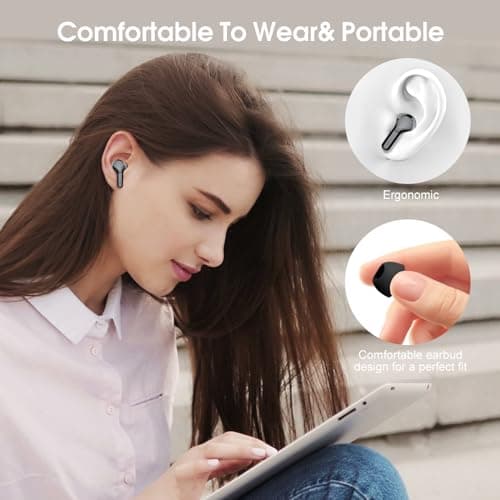 Wireless Earbuds, Bluetooth 5.4 Headphones HiFi Stereo, Bluetooth Earbuds with ENC Noise Cancelling Mic, IP7 Waterproof in Ear Earphones, 48H, LED Display Ear buds for Pad Phones Workout Sports, Black 5