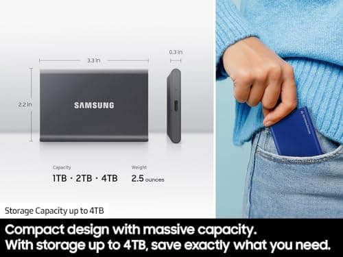 SAMSUNG T7 Portable SSD, 2TB External Solid State Drive, Speeds Up to 1,050MB/s, USB 3.2 Gen 2, Reliable Storage for Gaming, Students, Professionals, MU-PC2T0T/AM, Gray 3