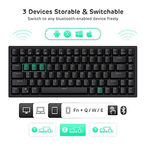 RK ROYAL KLUDGE RK84 Wireless RGB 75% Triple Mode BT5.0/2.4G/USB-C Hot Swappable Mechanical Keyboard, 84 Keys Wireless Gaming Keyboard w/High-Capacity Battery, Quiet Red Switch 4