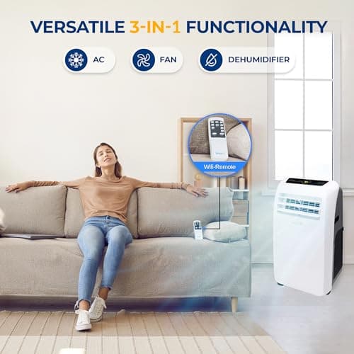 SereneLife Small Air Conditioner Portable 10,000 BTU with Built-in Dehumidifier - Portable AC unit for rooms up to 450 sq ft - Remote Control, Window Mount Exhaust Kit 4