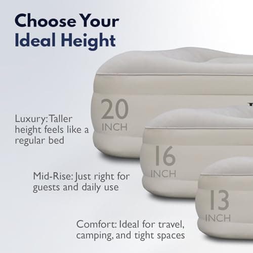 King Koil Luxury Built-in Pillow Top Queen Air Mattress with Built-in High-Speed Pump Best for Home, Camping, Guests, 20" Queen Size Double High Airbed, Blow Up Mattress, Waterproof, 1-Year Warranty 3