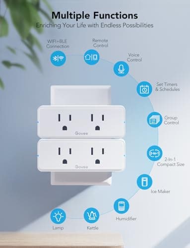 Govee Dual Smart Plug 4 Pack, 15A WiFi Bluetooth Outlet, Work with Alexa and Google Assistant, 2-in-1 Compact Design, Govee Home App Control Remotely with No Hub Required, Timer, FCC and ETL Certified 5
