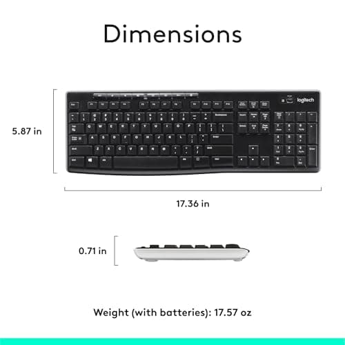 Logitech K270 Wireless Keyboard for Windows, 2.4 GHz Wireless, Full-Size, Number Pad, 8 Multimedia Keys, 2-Year Battery Life, Compatible with PC, Laptop, Black 5