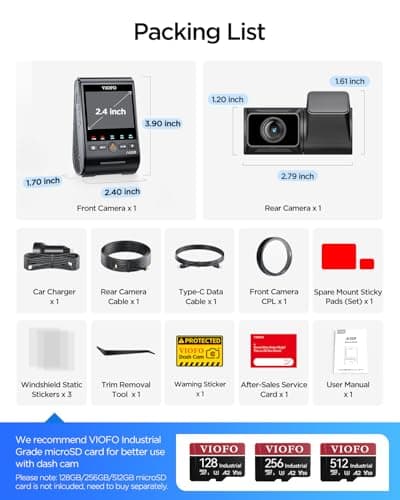 VIOFO A329S 4K 60FPS Dash Cam Front and Rear, 4K+2K Dual Dash Camera for Cars, Power Saving Parking Mode, Wi-Fi 6 App Control, Dual STARVIS 2 Sensors, Supports up to 4TB SSD or 512GB microSD Card 5
