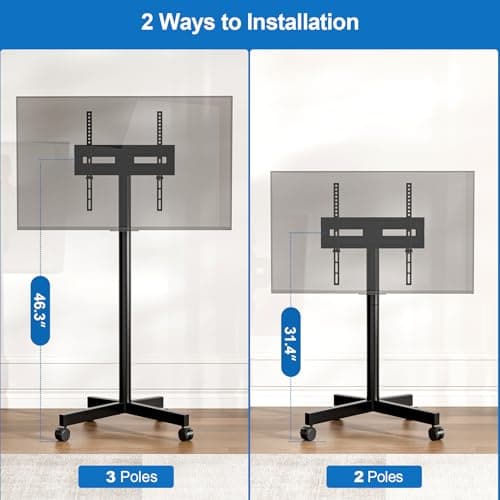 HOLMAXD Mobile TV Cart Rolling TV Stand for 23-65 Inch LCD LED OLED 4K Smart TVs up to 110lbs, Height Adjustable Portable AV Cart with Wheels and Tilt Mount, Outdoor TV Stand Mount, Max VESA 400x400mm 3