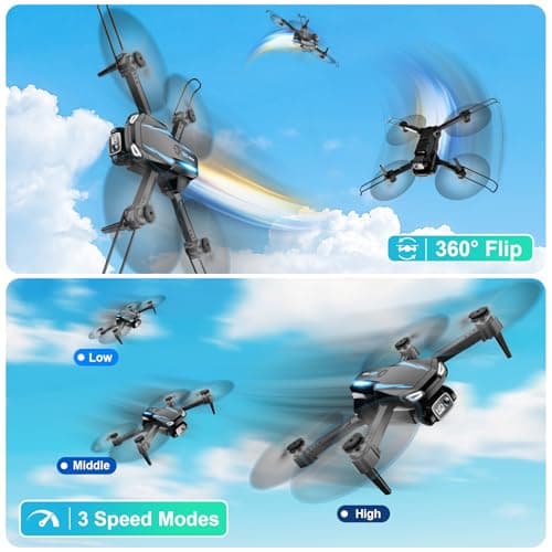 Drone with Camera, 1080P HD FPV Foldable Drone for Kids Adults Beginners, Brushless Motor RC Quadcopter with Stable Hover, Gestures Selfie, Waypoint Fly, 3D Flips, One Key Start, 2 Batteries 3
