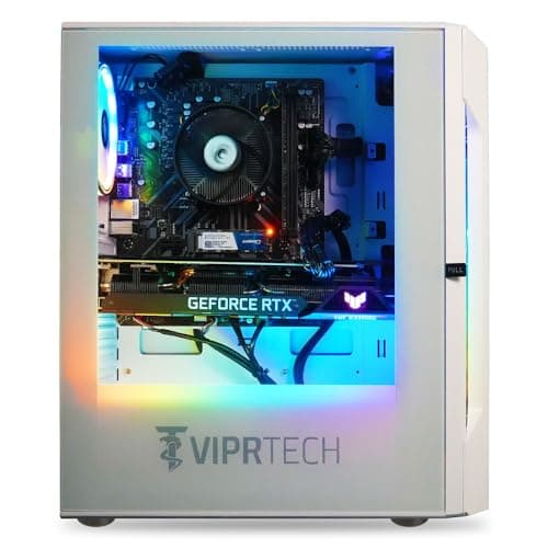 ViprTech Rebel 4.0 Gaming PC - AMD Ryzen 7 (4.1Ghz Turbo), RTX 4060 8GB, 32GB DDR4 3200, 1TB NVMe SSD, VR-Ready, Streaming, WiFi BT, RGB, Win 11 Pro, Prebuilt Desktop Computer White 3
